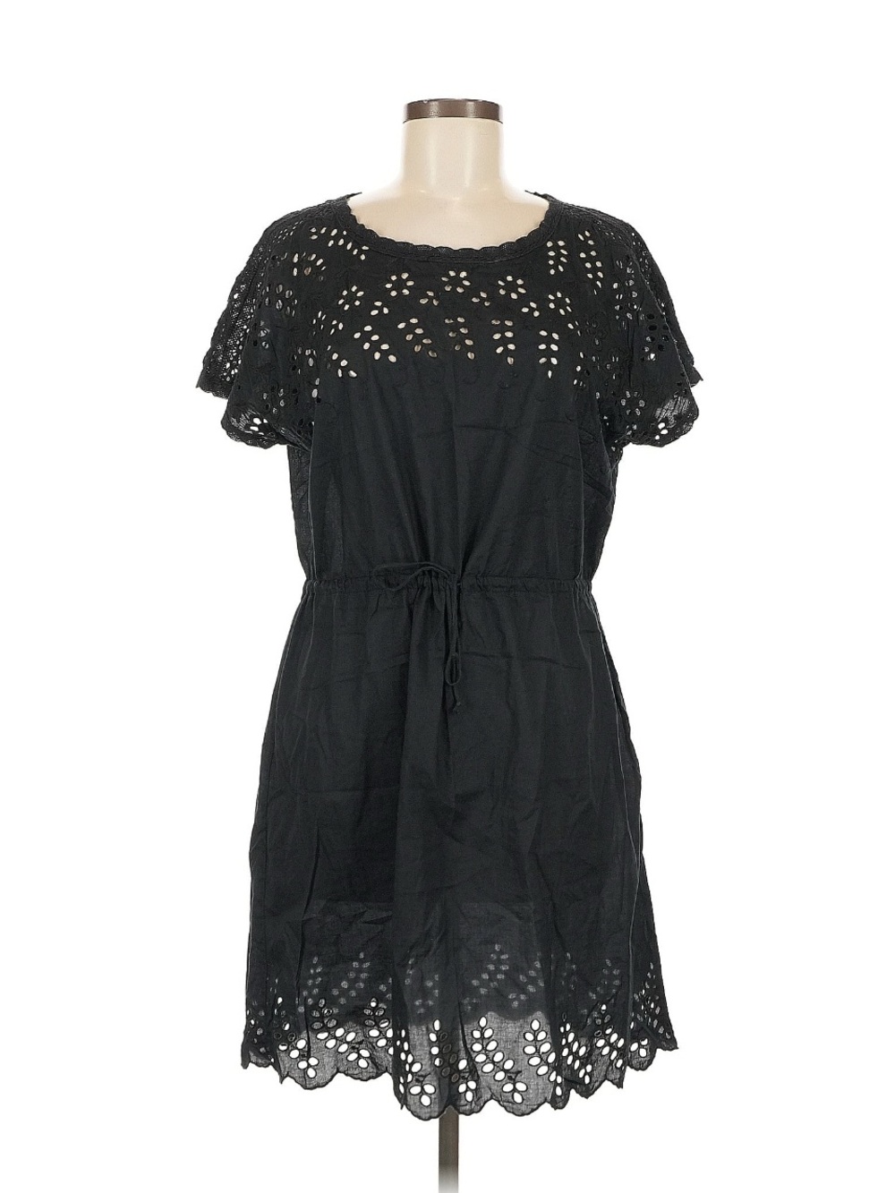 Madewell Black Eyelet Drawstring Waist Mini Dress